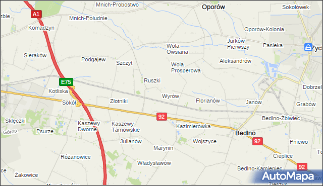 mapa Wyrów gmina Bedlno, Wyrów gmina Bedlno na mapie Targeo