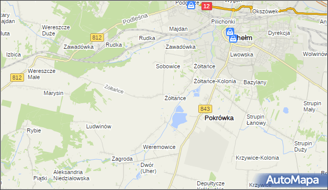 mapa Żółtańce, Żółtańce na mapie Targeo
