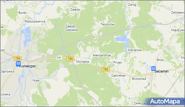 mapa Aleksandrów gmina Koniecpol, Aleksandrów gmina Koniecpol na mapie Targeo