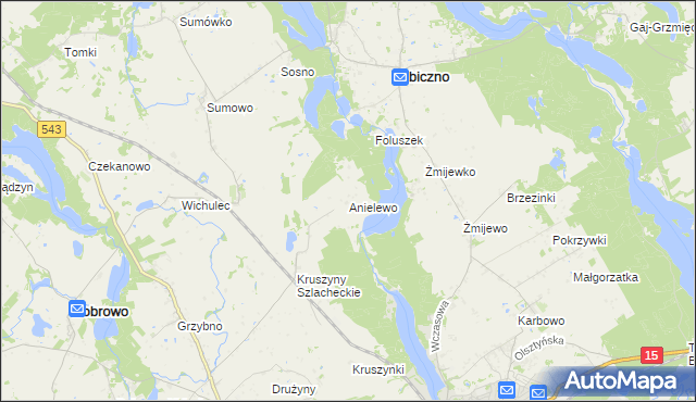 mapa Anielewo gmina Bobrowo, Anielewo gmina Bobrowo na mapie Targeo