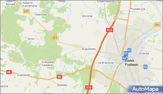 mapa Augustowo gmina Bielsk Podlaski, Augustowo gmina Bielsk Podlaski na mapie Targeo