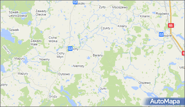 mapa Barany gmina Świętajno, Barany gmina Świętajno na mapie Targeo