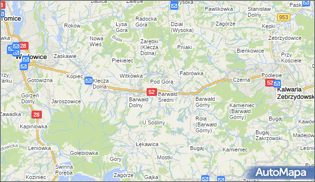 mapa Barwałd Średni, Barwałd Średni na mapie Targeo