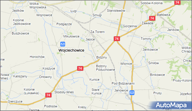 mapa Bidziny, Bidziny na mapie Targeo