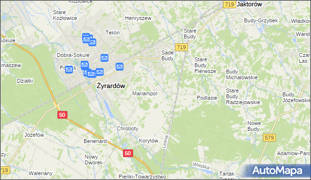 mapa Bieganów gmina Jaktorów, Bieganów gmina Jaktorów na mapie Targeo