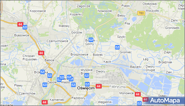mapa Bobrek gmina Chełmek, Bobrek gmina Chełmek na mapie Targeo