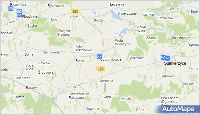 mapa Bogumiłowice gmina Sulmierzyce, Bogumiłowice gmina Sulmierzyce na mapie Targeo