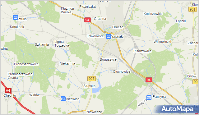 mapa Boguszyce gmina Toszek, Boguszyce gmina Toszek na mapie Targeo