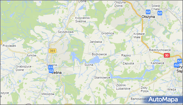 mapa Bożkowice, Bożkowice na mapie Targeo