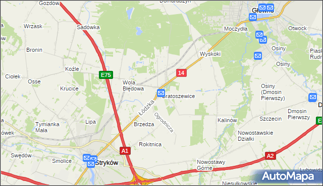 mapa Bratoszewice, Bratoszewice na mapie Targeo