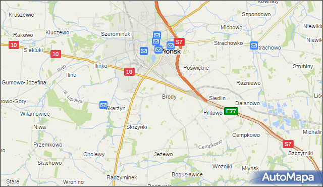 mapa Brody gmina Płońsk, Brody gmina Płońsk na mapie Targeo