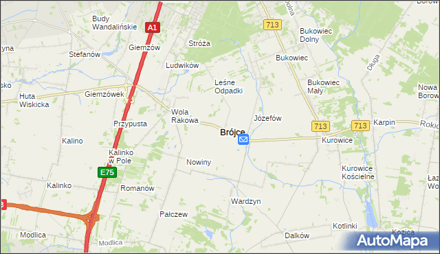 mapa Brójce powiat łódzki wschodni, Brójce powiat łódzki wschodni na mapie Targeo