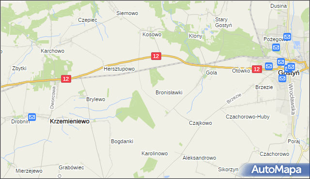 mapa Bronisławki gmina Gostyń, Bronisławki gmina Gostyń na mapie Targeo