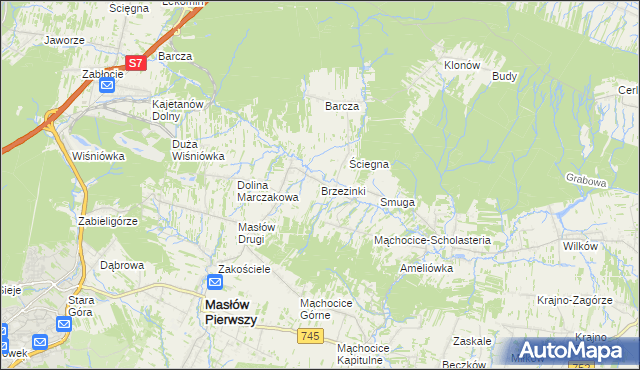 mapa Brzezinki gmina Masłów, Brzezinki gmina Masłów na mapie Targeo