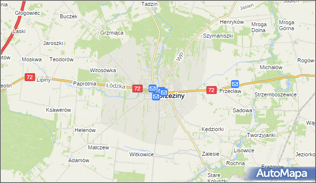 mapa Brzeziny, Brzeziny na mapie Targeo