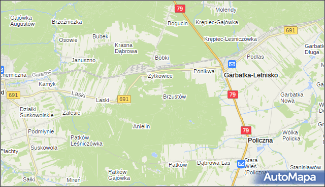 mapa Brzustów gmina Garbatka-Letnisko, Brzustów gmina Garbatka-Letnisko na mapie Targeo