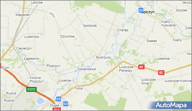 mapa Bystrzyca gmina Wólka, Bystrzyca gmina Wólka na mapie Targeo