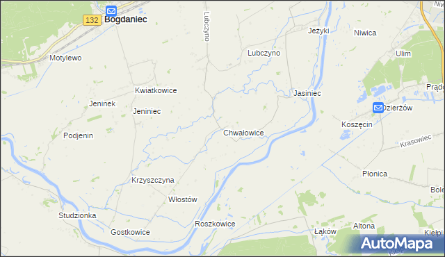 mapa Chwałowice gmina Bogdaniec, Chwałowice gmina Bogdaniec na mapie Targeo