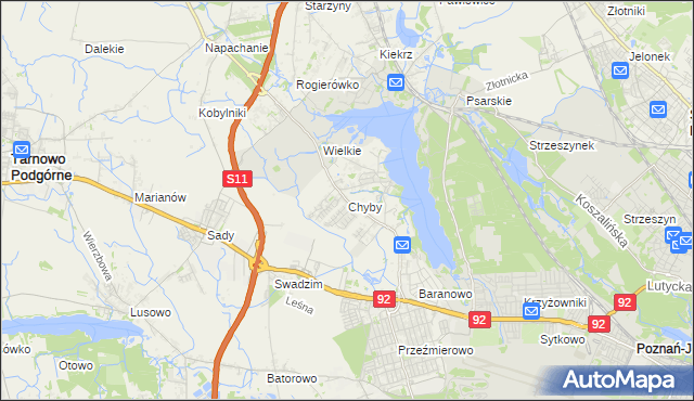 mapa Chyby gmina Tarnowo Podgórne, Chyby gmina Tarnowo Podgórne na mapie Targeo