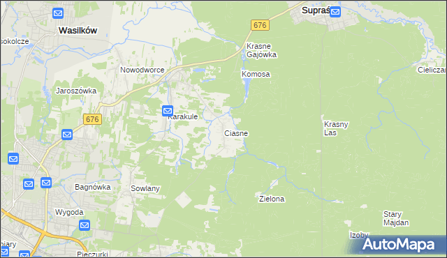 mapa Ciasne gmina Supraśl, Ciasne gmina Supraśl na mapie Targeo