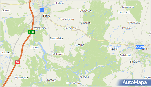 mapa Czarne gmina Płoty, Czarne gmina Płoty na mapie Targeo