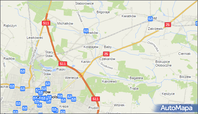 mapa Czekanów gmina Ostrów Wielkopolski, Czekanów gmina Ostrów Wielkopolski na mapie Targeo