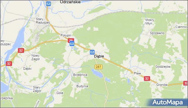 mapa Dąbie powiat krośnieński, Dąbie powiat krośnieński na mapie Targeo