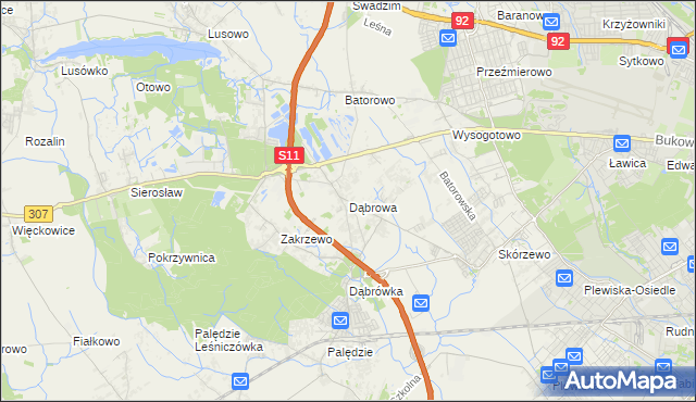 mapa Dąbrowa gmina Dopiewo, Dąbrowa gmina Dopiewo na mapie Targeo