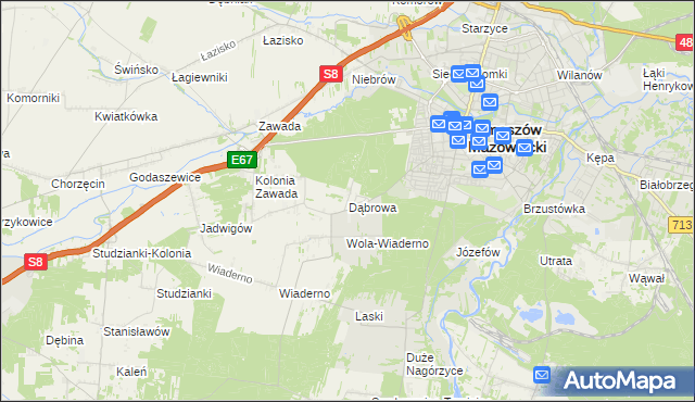 mapa Dąbrowa gmina Tomaszów Mazowiecki, Dąbrowa gmina Tomaszów Mazowiecki na mapie Targeo