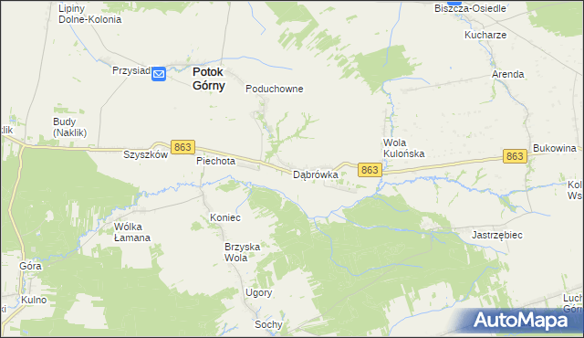 mapa Dąbrówka gmina Potok Górny, Dąbrówka gmina Potok Górny na mapie Targeo
