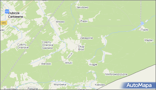 mapa Długi Bród gmina Dubicze Cerkiewne, Długi Bród gmina Dubicze Cerkiewne na mapie Targeo