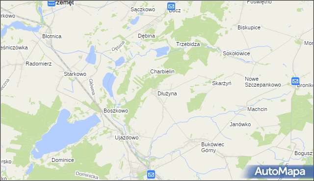 mapa Dłużyna gmina Włoszakowice, Dłużyna gmina Włoszakowice na mapie Targeo