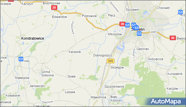 mapa Dobrogoszcz gmina Strzelin, Dobrogoszcz gmina Strzelin na mapie Targeo