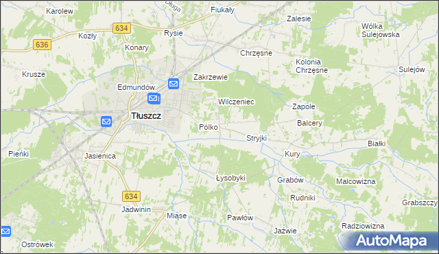 mapa Dzięcioły gmina Tłuszcz, Dzięcioły gmina Tłuszcz na mapie Targeo