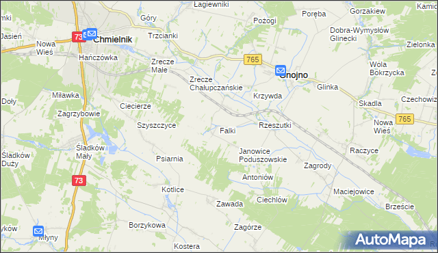 mapa Falki gmina Gnojno, Falki gmina Gnojno na mapie Targeo