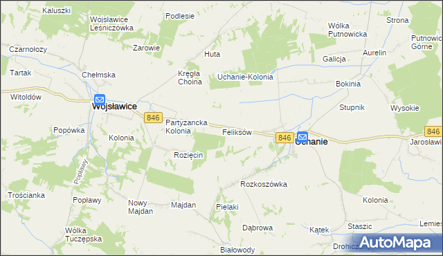 mapa Feliksów gmina Uchanie, Feliksów gmina Uchanie na mapie Targeo