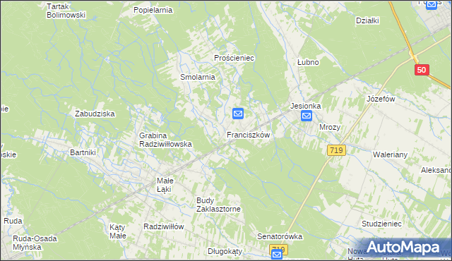 mapa Franciszków gmina Wiskitki, Franciszków gmina Wiskitki na mapie Targeo