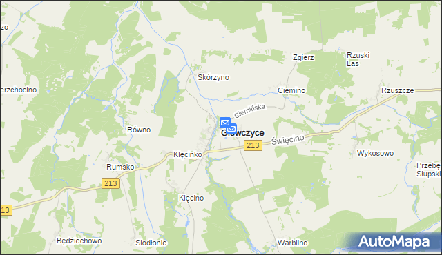 mapa Główczyce powiat słupski, Główczyce powiat słupski na mapie Targeo