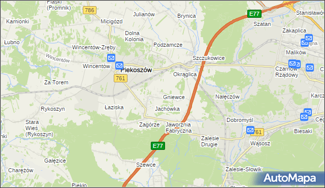 mapa Gniewce, Gniewce na mapie Targeo