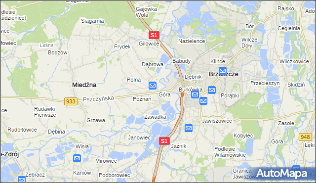 mapa Góra gmina Miedźna, Góra gmina Miedźna na mapie Targeo