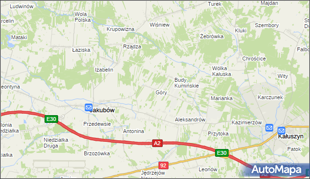 mapa Góry gmina Jakubów, Góry gmina Jakubów na mapie Targeo