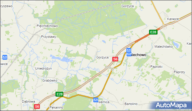 mapa Gorzyca gmina Malechowo, Gorzyca gmina Malechowo na mapie Targeo