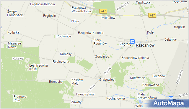 mapa Gościniec gmina Rzeczniów, Gościniec gmina Rzeczniów na mapie Targeo