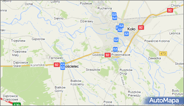 mapa Gozdów gmina Kościelec, Gozdów gmina Kościelec na mapie Targeo