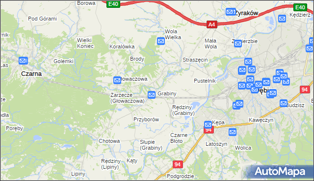 mapa Grabiny gmina Czarna, Grabiny gmina Czarna na mapie Targeo