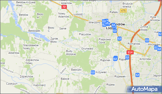 mapa Grunwald gmina Aleksandrów Łódzki, Grunwald gmina Aleksandrów Łódzki na mapie Targeo
