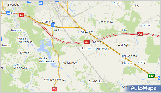 mapa Helenów gmina Wiśniew, Helenów gmina Wiśniew na mapie Targeo