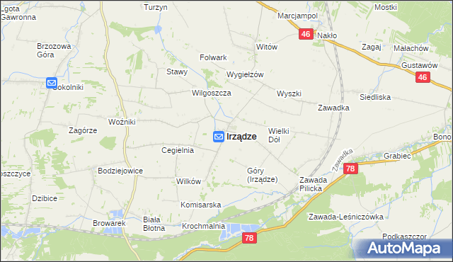 mapa Irządze powiat zawierciański, Irządze powiat zawierciański na mapie Targeo