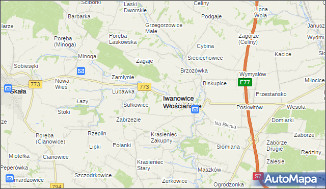 mapa Iwanowice Włościańskie, Iwanowice Włościańskie na mapie Targeo
