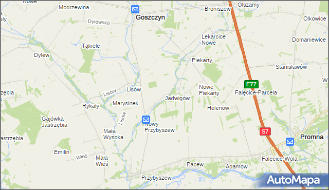 mapa Jadwigów gmina Promna, Jadwigów gmina Promna na mapie Targeo